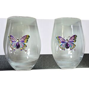 Rachel Zoe Stemless Wine Glasses Set With Butterfly